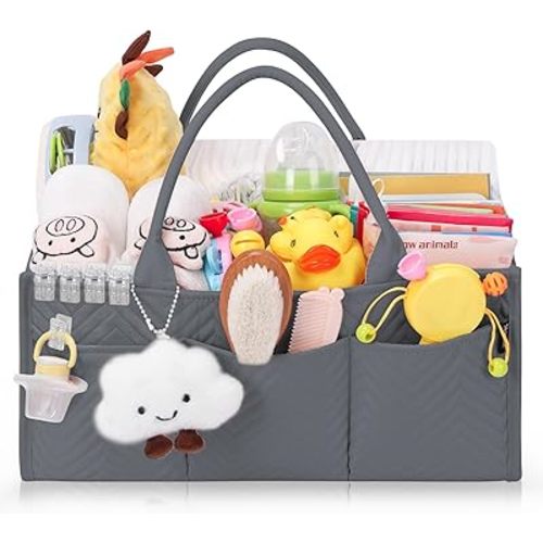Skycase Large Diaper Caddy Organizer, Baby Organizers and Storage for Newborn Essentials Must Haves, Nursery Storage Basket for Baby Shower Gifts, Baby Registry Search for Boy or Girl - Deep Grey