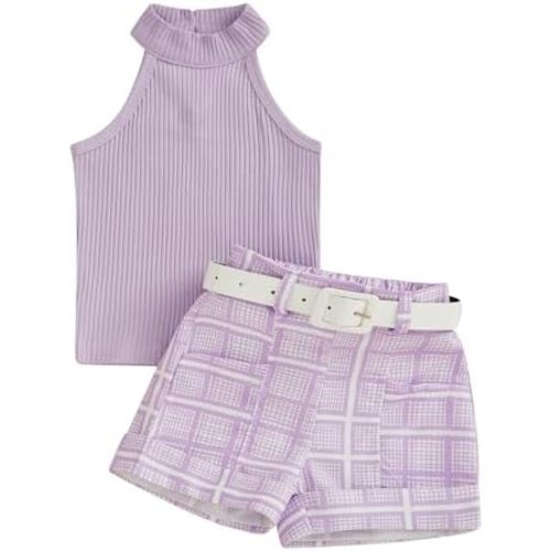 TheFound Toddler Baby Girl Summer Outfits Sleeveless Ruffle Tank Top Striped Shorts Newborn Baby Clothes 6 12 18 24 Months 2T