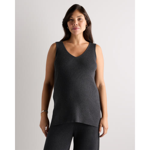 Cotton Cashmere Maternity and Nursing V-Neck Tank - Maternity in Mocha Heather