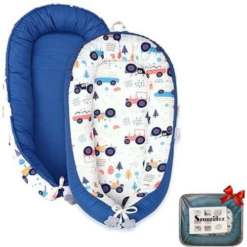 Baby Lounger 0-24 Months, Breathable Baby Nest Lounger with Washable Cover, Adjustable Infant Lounger for Home and Travel, Reversible Newborn Lounger for Tummy time, Newborn Babies Essentials (Blue)