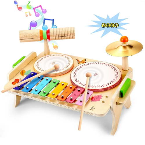 OATHX Kids Drum Set, Musical Instruments Xylophone for Toddlers, Montessori Toys Baby Music Set