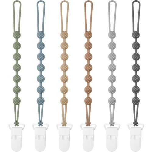 6 Pack Silicone Pacifier Clip with One-Piece Design for Baby Boys and Girls, BPA Free Soft Flexible Binky Clips with Texture for Baby Essentials