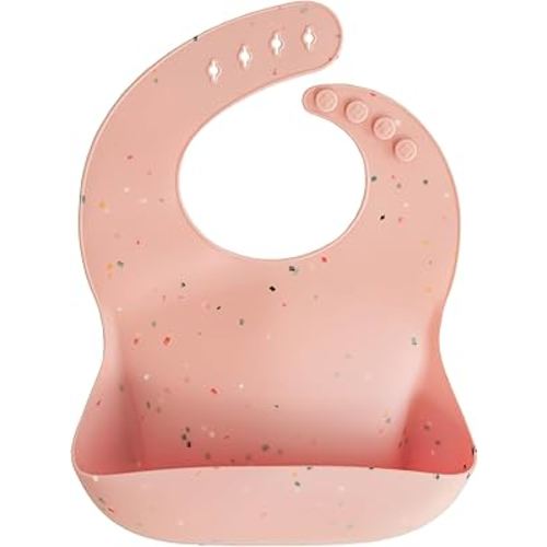 mushie Silicone Baby Bib | Adjustable Fit Waterproof Bibs (Powder Pink Confetti)