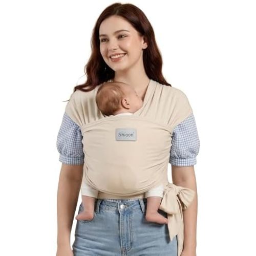 Baby Wrap Carrier, Baby Carrier Wrap Newborn(7-35lbs), Cotton Baby Sling Carriers Wearing Wrap Hands Free, Cozy Newborn Wrap One Size Fits All, Beige