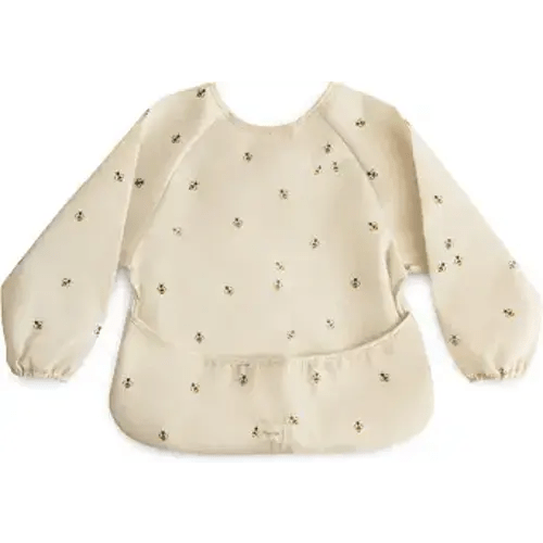mushie Long Sleeve Baby Bib | Water Resistant Adjustable Fit | Ages 6-24 Months, Machine Washable, Front Crumb Pocket, Art Smock