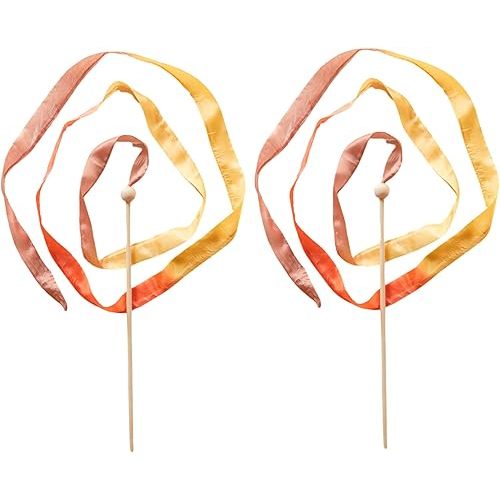 Sarah's Silks Boho Rainbow Streamer - 8' Long Ribbon Wand for Kids, Pretend Play, Dance, Baton Stick Twirling, and Gymnastics Party Favors | 100% Silk and Wood Montessori and Waldorf Toys