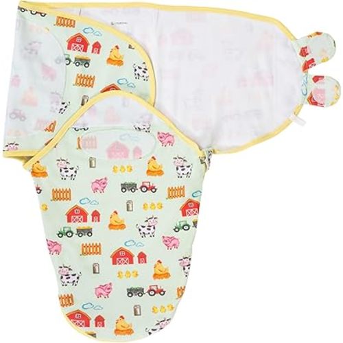 LollyBanks Baby Swaddle Sack, 100% Cotton Newborn Swaddle with Easy Change Zipper for Boys and Girls 0-3 Months, Soft and Breathable Infant Sleep Sack, Gentle Baby Wrap, Registry (Farm Print)