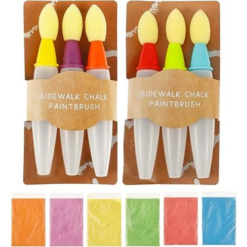 6Pcs Sidewalk Chalk Paint Brush Set, Sidewalk Chalk Paint with Liquid, DIY Washable Paintbrush Bulk, Add Water to The Brush and Use Washable, Easy to Clean