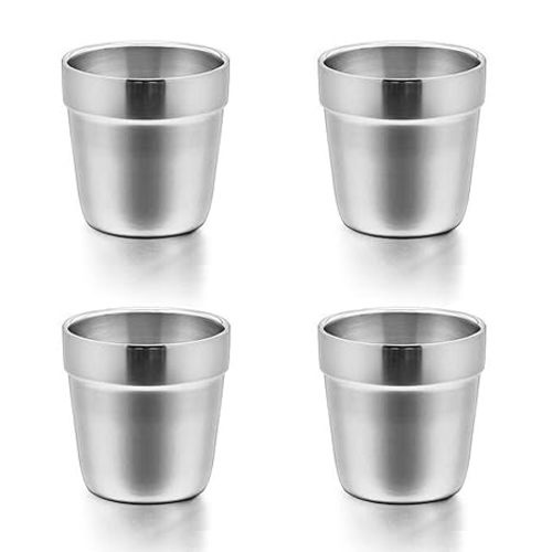E-far Stainless Steel Cups Set of 4, 6 Ounce Metal Insulated Cups for Toddler Kids Children, Training & Transition, Double Wall & Shatterproof, Mirror Polished & Dishwasher Safe - 4 Pack