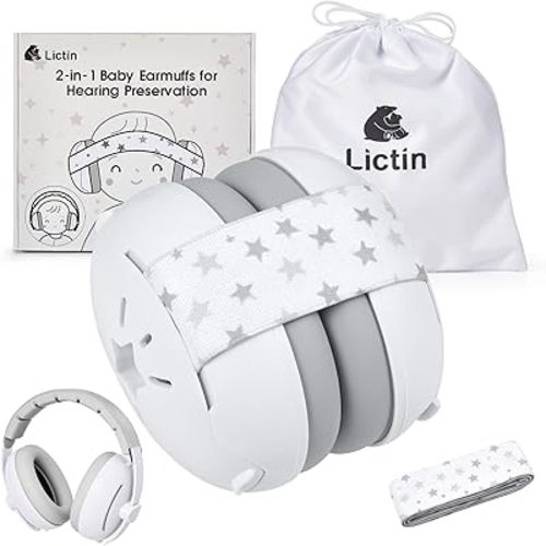 Lictin 2-in-1 Baby Earmuffs Noise Protection, Infant Noise Cancelling Headphones, Adjustable Baby Ear Protection, Star Noise Reduction Earmuffs for Babies and Toddlers up to 4 Years