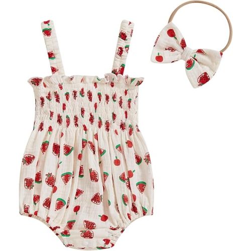 FOMOYUU Infant Newborn Baby Girl Ruffle Sleeveless Romper Summer Clothes Outfit with Cute Floral Print Jumpsuit