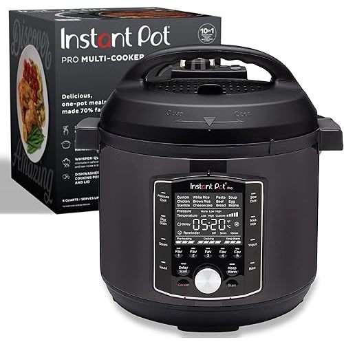 Instant Pot Pro 10-in-1 Pressure Cooker, Slow Cooker, Rice/Grain Cooker, Steamer, Sauté, Sous Vide, Yogurt Maker, Sterilizer, and Warmer, Includes App With Over 800 Recipes, Black, 6 Quart