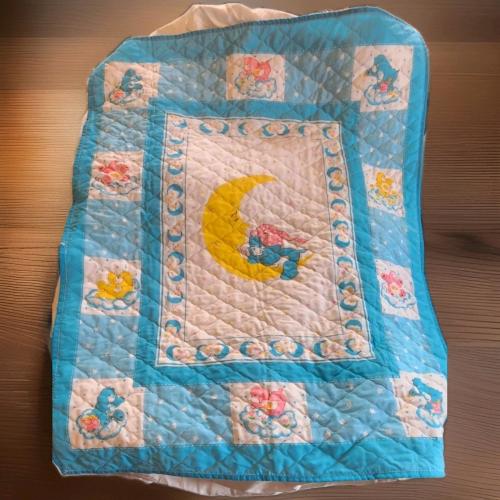 VTG Care Bears Baby Throw Quilt Crib Blanket Blue 44 X 34 Tapestry Wall Hanging
