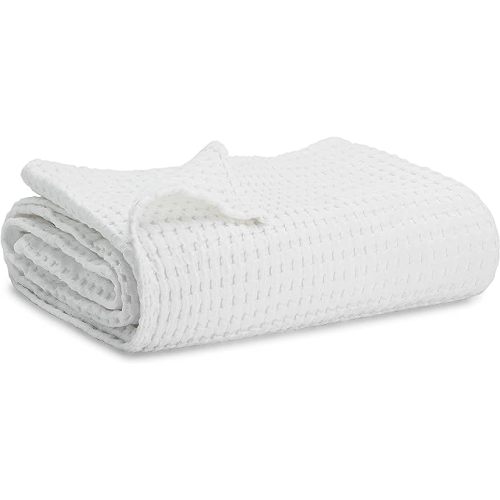 Comfy Cubs Waffle Weave Baby Blanket - 102 x 102 cm Cotton Blanket with Textured Design - Lightweight Soft and Cozy Cover for Newborn, Toddlers, Boys & Girls - White