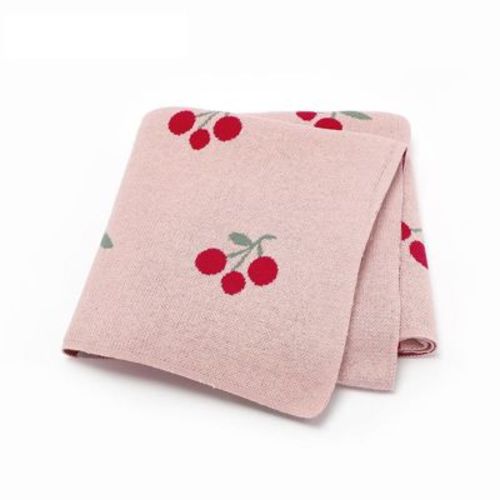 MyKids-USA Knitted Cute And Sweet Cherry Soft Baby Blanket, Perfect For Newborn Boys And Girls