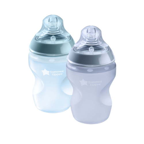 Tommee Tippee Closer to Nature Soft Feel Silicone Baby Bottle (9oz, 2 Count, Blue)