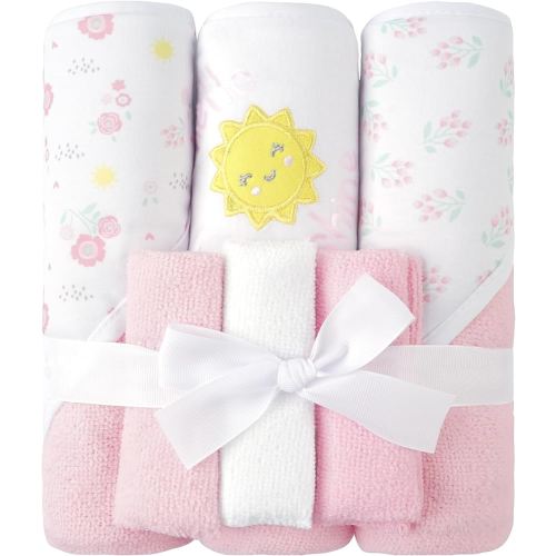 Viviland Baby Towels and Baby Wash Cloths Set Hooded Baby Towels Baby Wipes Absorbent Bath Face Towels Burp Cloths or Face Towels for Girl Boy 6-Pack Size 28 x 28 Inch(Sunshine)