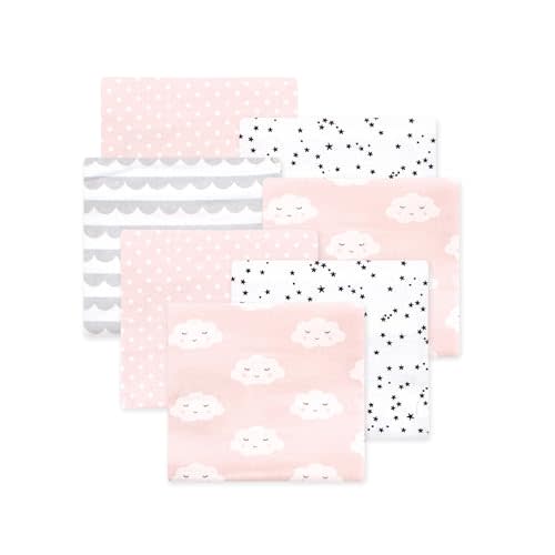 Little Treasure Hudson Baby Cotton Poly Flannel Receiving Blankets Multipack, Pink Cloud, 30x30 inches