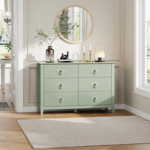 Ebern Designs 48" Wide 6 Drawer Dresser for Bedroom, Modern Wood Chest of Drawers with Metal Handles Storage Organizer | Wayfair