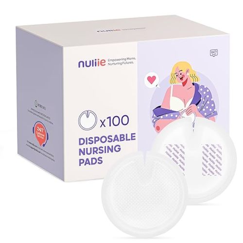 Nuliie Super Absorbent & Featherlight Disposable Nursing Pads 100 Count, Stay Dry, Soft & Breathable Breast Pads for Leaking Milk, Leakproof, Individually Packaged Breastfeeding Essentials for Moms