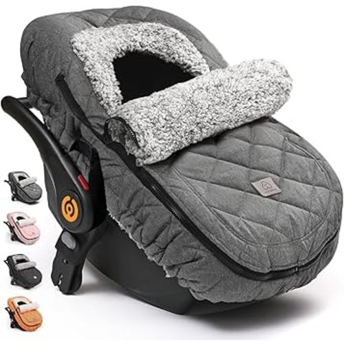 ACRABROS Car Seat Cover Baby: Winter Infant Carseat Canopy for Boy Girl Newborn, Zipper Peeping Window, Warm Cozy Cold Weather Waterproof Fitted, Heather Grey
