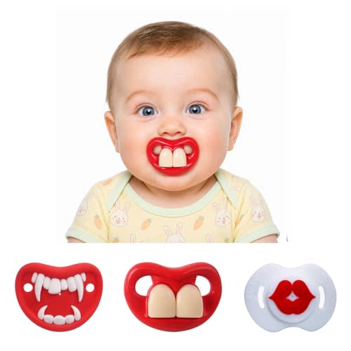 Funny Baby Pacifiers,Lips Pacifiers for Babies 3-18 Months,Baby Teeth and Vampire Pacifier Funny Pacifiers for Boys and Girls BPA Free
