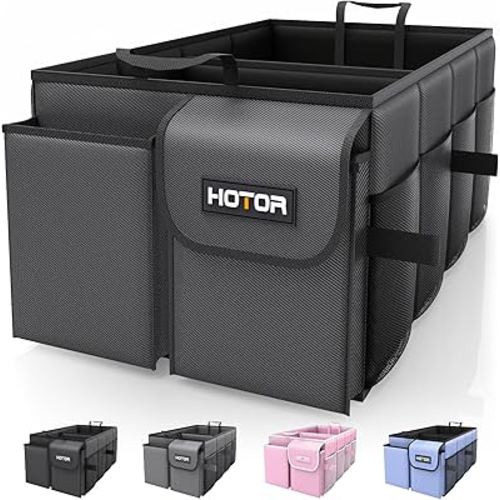HOTOR Foldable Trunk Organizer - SUVs & Sedans, Sturdy Car Organization With 2 Compartments, Black, 23.6"×14.2"×10.6"