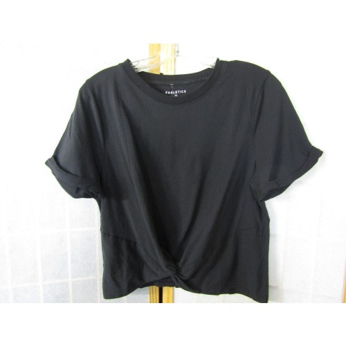 NWT Fabletics 100% Cotton Twist Front Black Cropped Short Sleeve Top Women's M
