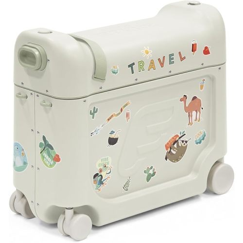 Stokke JetKids BedBox, Sea Green - Ride-On Suitcase for Kids 2-7 Years Old (up to 77 lbs) - Transforms Into Bed - Includes Mattress, Decorative Stickers & Adjustable Carrying Strap