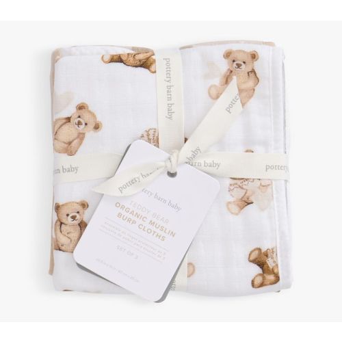 Teddy Bear Organic Muslin Bib, Burp & Swaddle Set