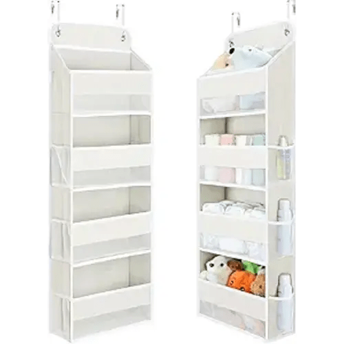 Yecaye Over the Door Organizer, 35.2lbs Load Toy Stuffed Animal Storage, Bathroom Organizers and Storage for Nursery Newborn Baby Essential Stuff Dorm Room Essentials, Cream White 4 Tier