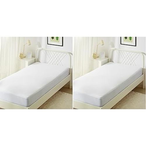 Amazon Basics Waterproof Mattress Protector, Fitted, Silent Protection, Twin, White (Pack of 2)