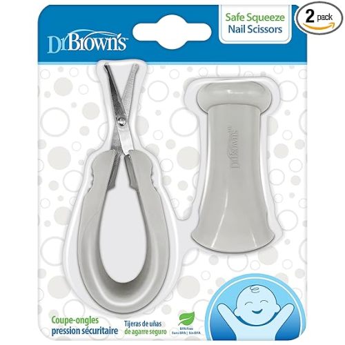 Dr. Brown's Safe Squeeze Nail Scissors with Rounded Blade Tip and 100% Silicone Handle for Infant & Baby