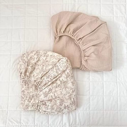 BuLuTu 2 Pack Muslin Crib Sheets for 52"x28" Standard Crib Mattress, Cute Rabbit Print Fitted Crib Sheets for Boys Girls Toddlers, Boho Neutral Soft Cotton Baby Sheets, Beige & Forest