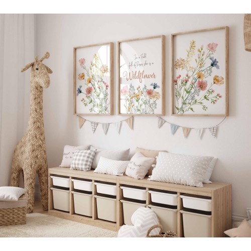 Boho Wildflowers Nursery, In a field of roses, Baby Girl Nursery Print, Pastel Flowers wall art, Nursery she is a wildflower Print