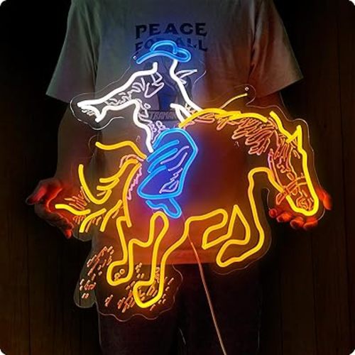 Cowboy neon sign for wall decor Large Size(22.5,21.4 in) Teen Room Decor Hip Hop Party Signs for Bedroom Man Cave Bar Store Home Party Gifts Birthday Party Home Art Decor (Blue + Yellow Cowboy)