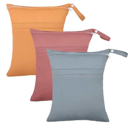 BTEPSGA 3Pcs Cloth Diaper Wet Dry Bags Waterproof Reusable with Two Zippered Pockets Travel Beach Pool Daycare Soiled Baby Items Yoga Gym Bag for Swimsuits or Wet Clothes