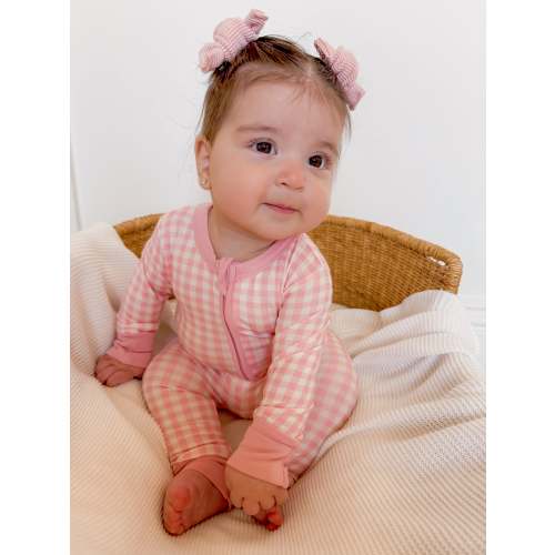 2-Way Convertible Zip Romper, Pink Gingham