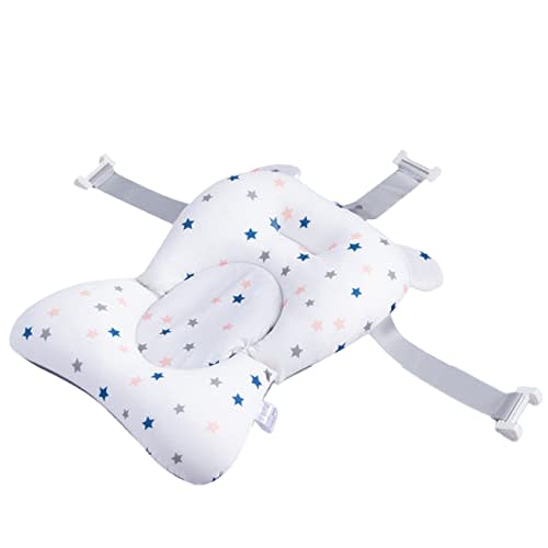 Baby Bath Cushion Pad Newborn Bathtub Mat Infant Bath Supporter Net Baby Bathtub Pillow Non-Slip Floating Bathing Tub Seat (White Star, 28cm*43cm*26cm)