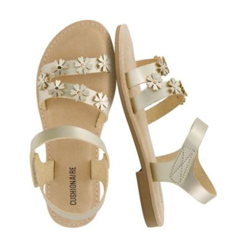 CUSHIONAIRE Cleo Girls Sandals, Flower Strap Dress Style Girls Dress Shoes with Cushioned Footbed and Adjustable Ankle Strap, GOLD 2
