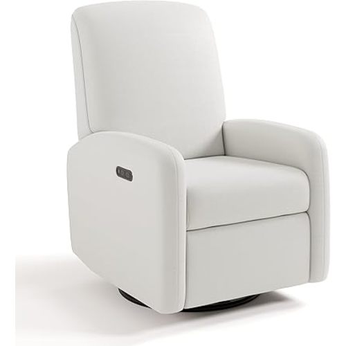 Graco Bellwood Power Recliner Swivel Glider (Ivory Basketweave) – Electronic Power Recliner for Nursery, Includes Dual-USB Charging Port for USB-A & USB-C, Glider Rocking Chair with Full Recline