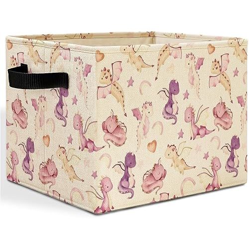 Cute Dragon Storage Bins Box with Handles, Dragon Nursery Decor, Purple Fantasy Dragons Laundry Basket Hamper Collapsible Clothes Toys Organizer for Kids Room Nursery Playroom