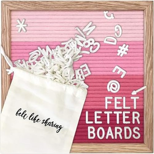 Square Letter Board (Flamingo Felt - 10”x10”) – Changeable Message Board w/3 Sets of Felt Board Letters for Home, Office, & Aesthetic Room Decor – Wall Letterboard Signs In Oak Frame