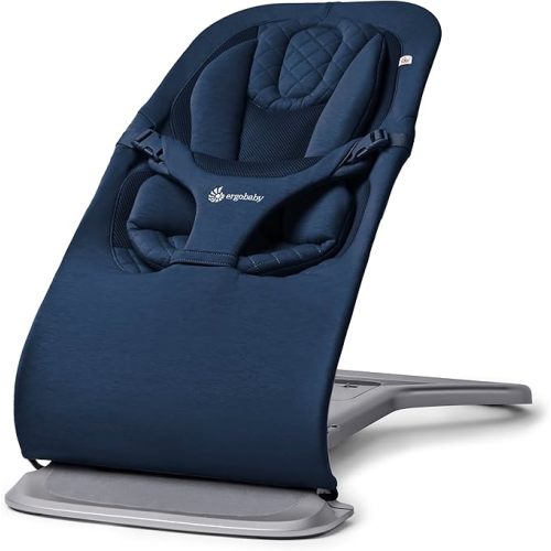 Ergobaby Evolve 3-in-1 Bouncer, Adjustable Multi Position Baby Bouncer Seat, Fits Newborn to Toddler, Midnight Blue
