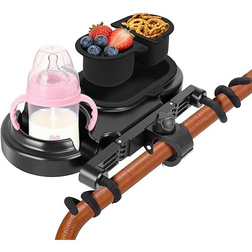 Stroller Cup Holder Snack Tray Attachment, Universal Stroller Accessories, Compatible with Nuna Mockingbird Bugaboo Uppababy w/Detachable Snack Holder, Baby Toddler Kids Disneyland Travel Essentials