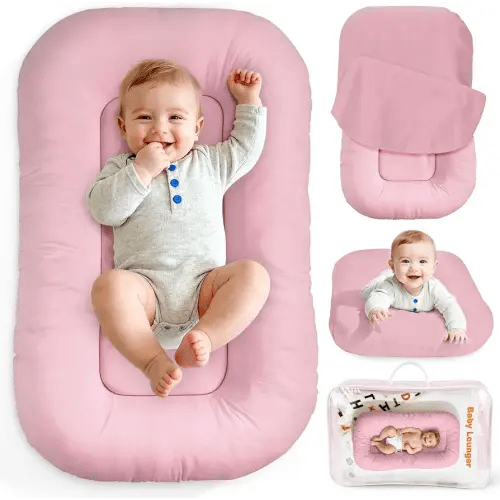 Baby Lounger & Snuggle Nest for Newborn 0-24 Months, Baby Nest Supervised Breathable Cotton for Newborn, Newborn Essentials Gifts, Breathable Portable Infant Lounnger for Travel and Home(Pink