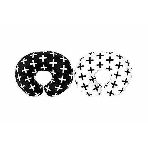 Premium Quality 2 Pack Nursing Pillow Covers by Mila Millie - Nordic Swiss Black & White Cross Unisex Design Slipcovers - 100% Cotton Hypoallergenic (Black & White)