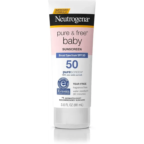 Neutrogena Pure & Baby Mineral Sunscreen Lotion with Broad Spectrum SPF 50 & Zinc Oxide, Water-Resistant, Hypoallergenic & Tear-Free Baby Sunscreen, 3 fl. oz (Pack of 2)