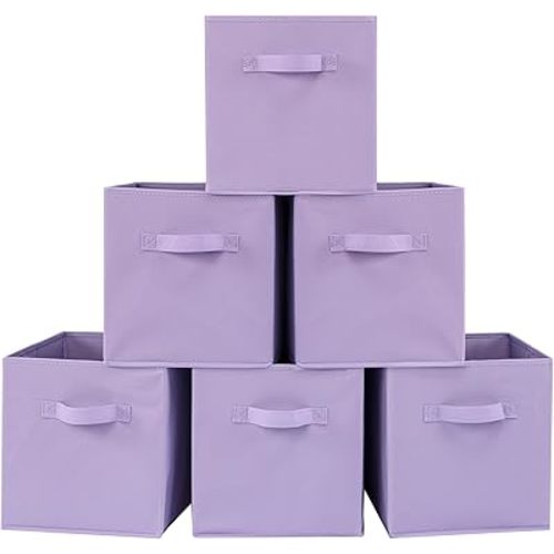 Stero Fabric Storage Bins 6 Pack Fun Colored Durable Storage Cubes with Handles Foldable Cube Baskets for Home, Kids Room, Closet and Toys Organization Purple