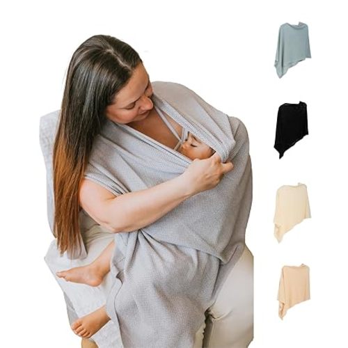 Breathable Nursing Cover Up for Breastfeeding - Privacy Nursing Covers - Improved Ponchy by Gold Mamas - Newborn Essentials Must Haves - TrueGray